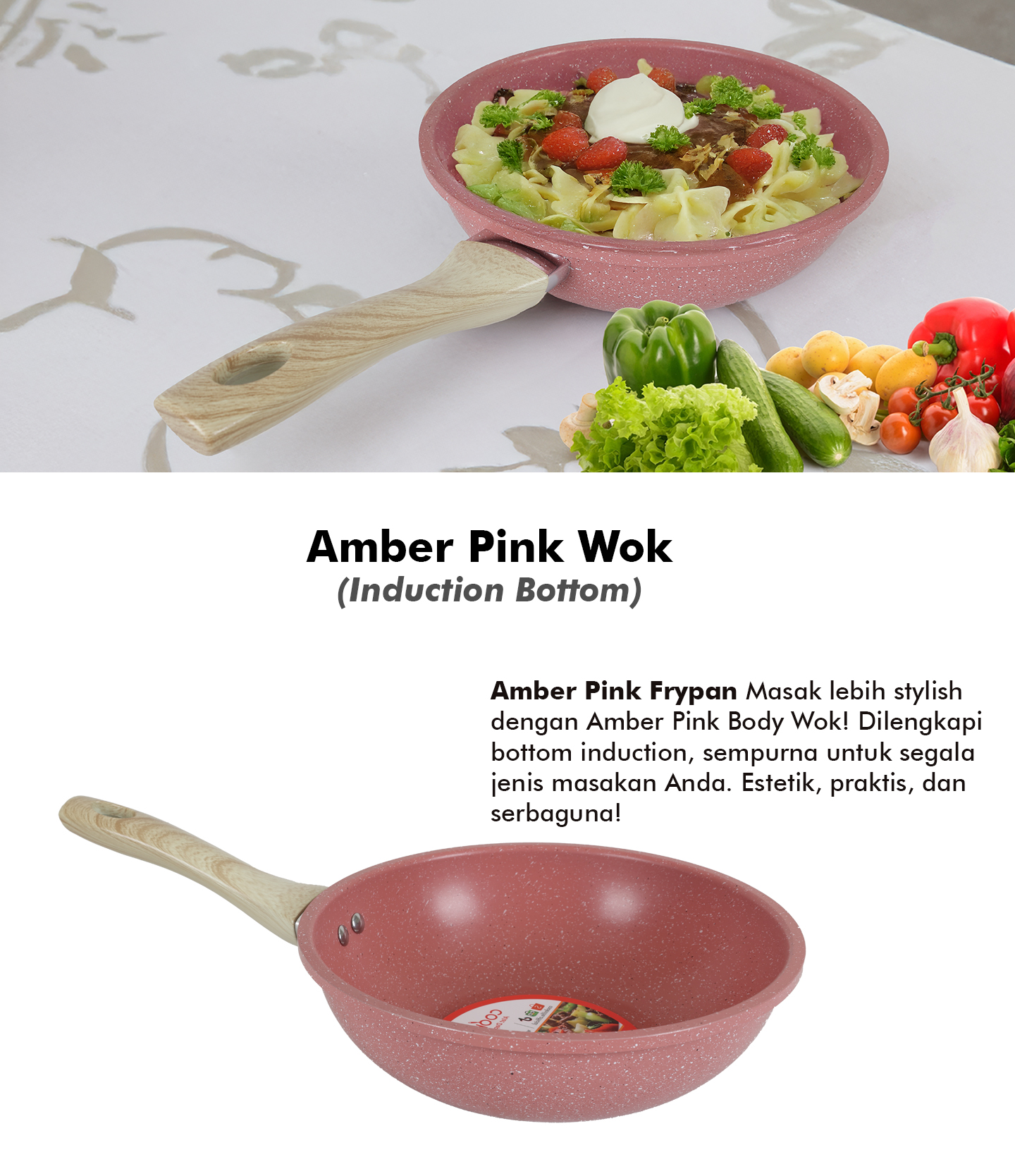 Amber Pink Wok Pan